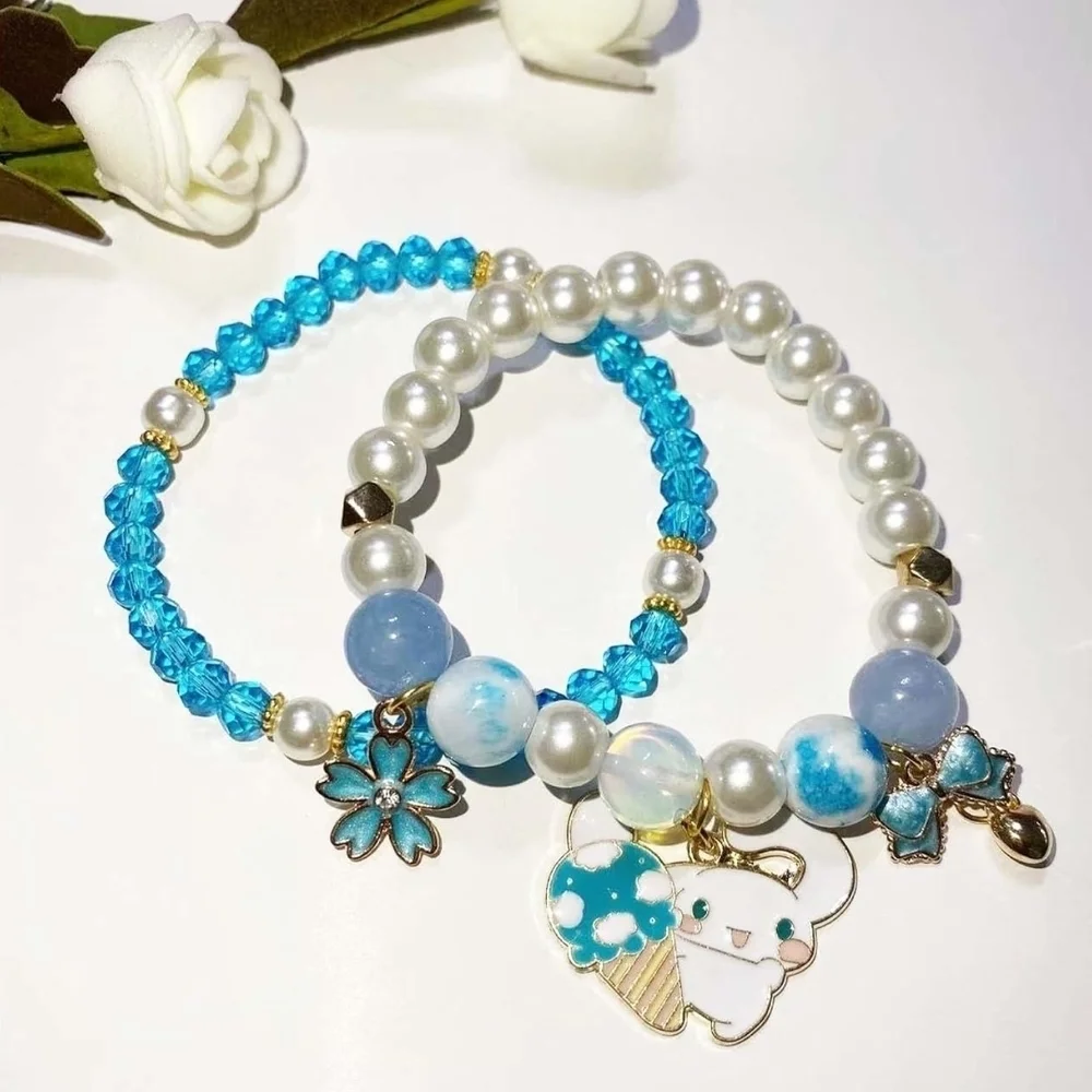 Women's Blue and White Kids Charm Bracelet Set